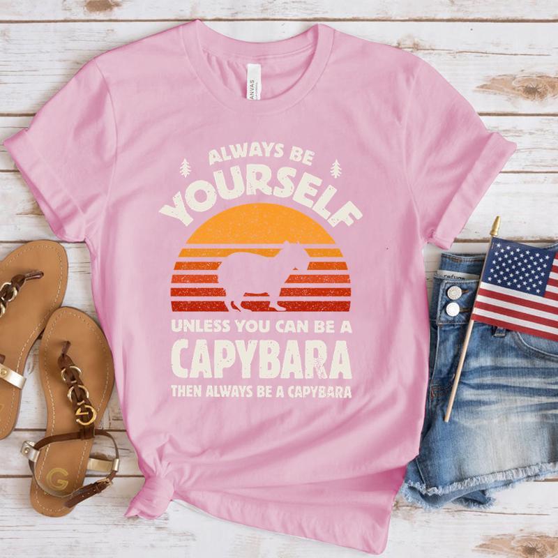 Hot Capybara Print T-Shirt Loose Short Sleeve Harajuku Casual Tops Women T-Shirt