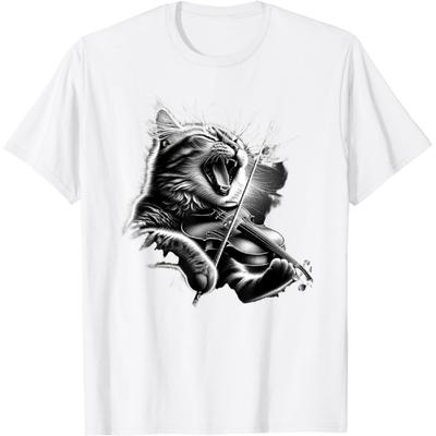 Hopfen Funny Orchestra Musician Violinist Rock Cat Playing Violin T-Shirt