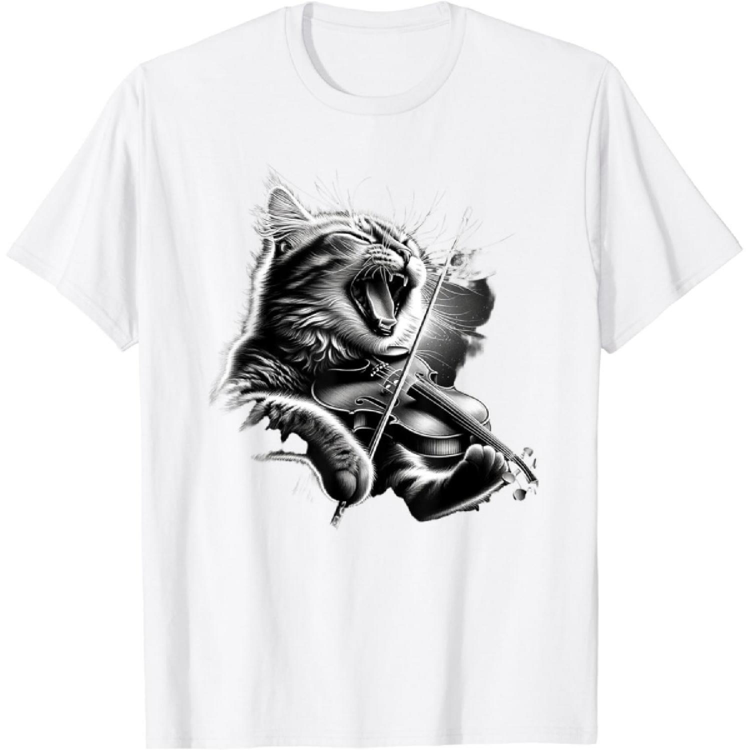Hopfen Funny Orchestra Musician Violinist Rock Cat Playing Violin T-Shirt S