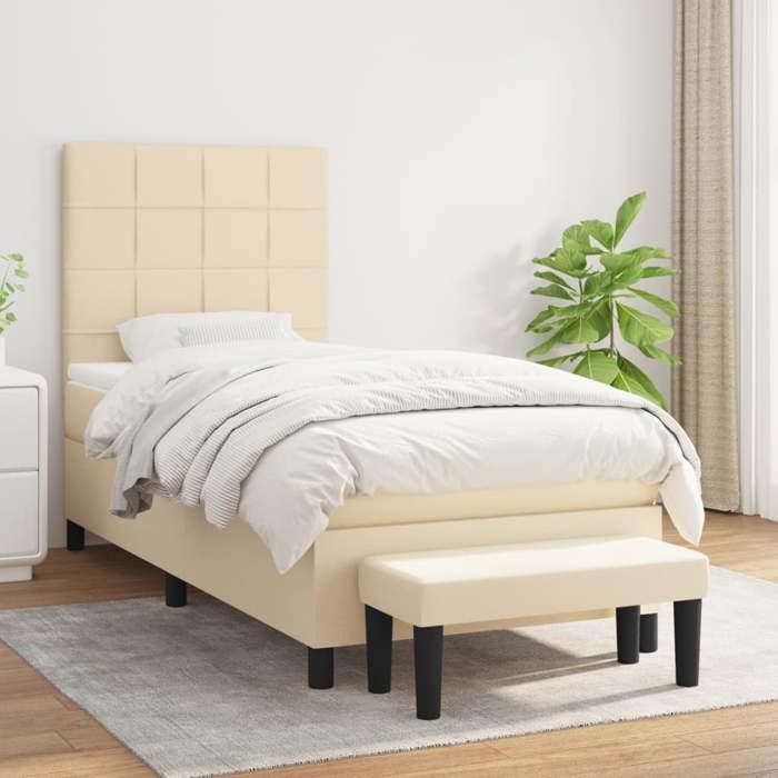 Maison Exclusive - Sommier à lattes de lit et matelas Crème 90x190 cm Tissu