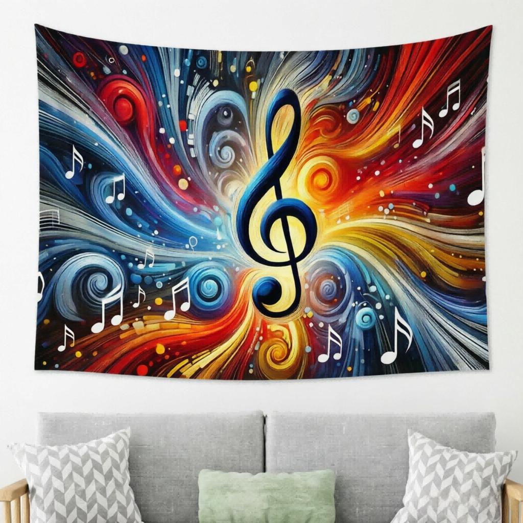 1pc Vibrant Music Note Tapestry, classic treble clef print design. ideal for backdrop, party decor, studio use and music room 100X70CM