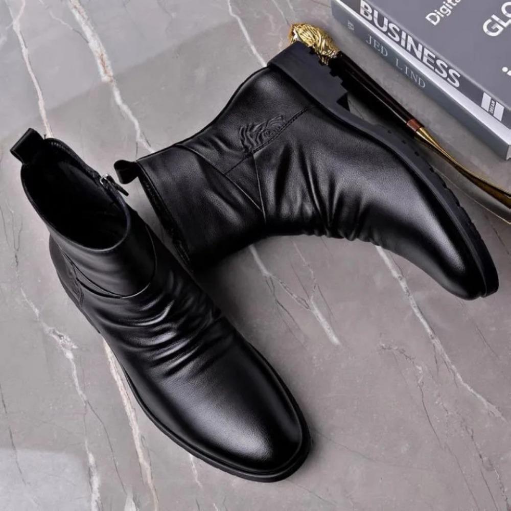 Autumn Cowhide Men's Boots  Anti Slip Test Zipper Warm Men Shoes Youth Fashion Classic Cotton Shoes for Male  Hombre