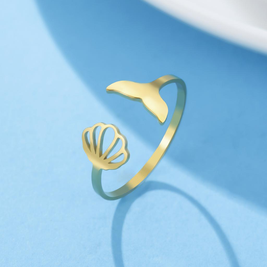Lemegeton Mermaid Fish Tail Whale Opening Rings Cute Sweet Women Resizable Ring Stainless Steel Midi Finger Knuckle Jewelry Gift
