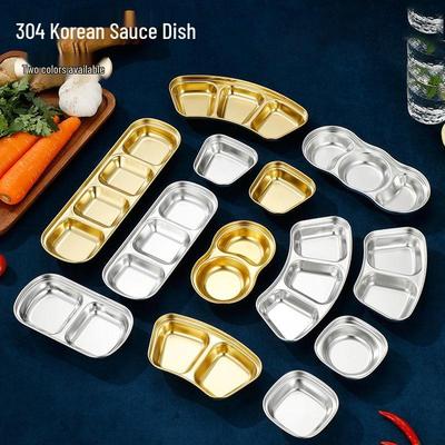 Platos de Salsa Dorados Estilo Coreano con Dos/Tres Compartimentos – Acero Inoxidable 304 para Kimchi, Barbacoa y Condimentos de Hot Pot.