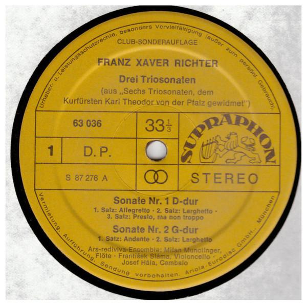 LP Record FRANZ XAVER RICHTER - Drei Triosonaten 63036 Supraphon Germany Classical Used