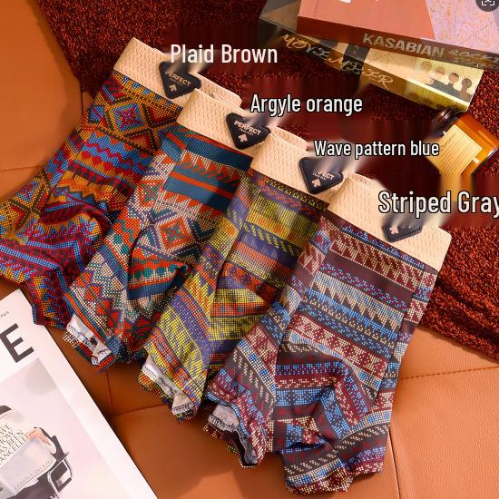 

Мужские хлопковые боксеры-брифы в этническом стиле - Удобные и дышащие шорты с ретро-принтом XXXXXL