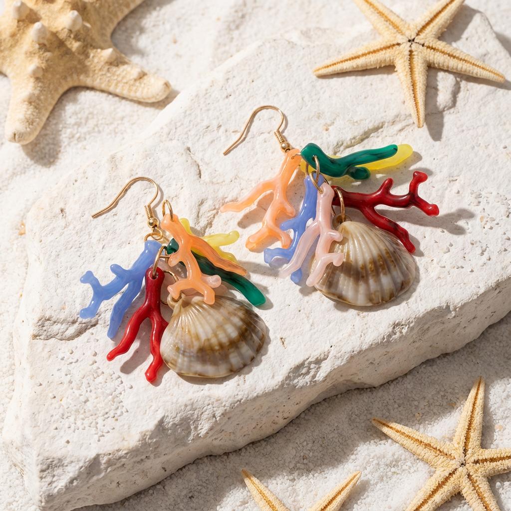 Dopamine Vacation Style Colorful Acrylic Corals Dangle Earrings for Women Bohemian Shell Pendant Earring Summer Beach Jewelry
