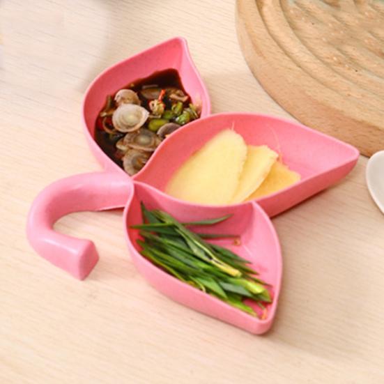 2Pcs Dipping Dish 3 Compartments Leaf Shape Food Grade Salad Dressing Anise Chili Powder Seasoning Sauce