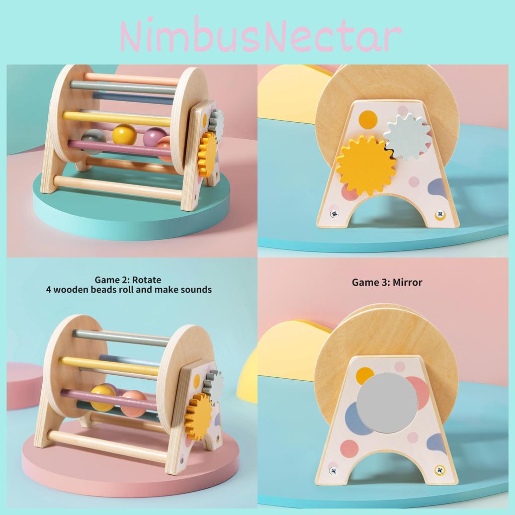 Wooden Montessori Threeinone Desktop Rattling Drum For Toddlers Educational Toy