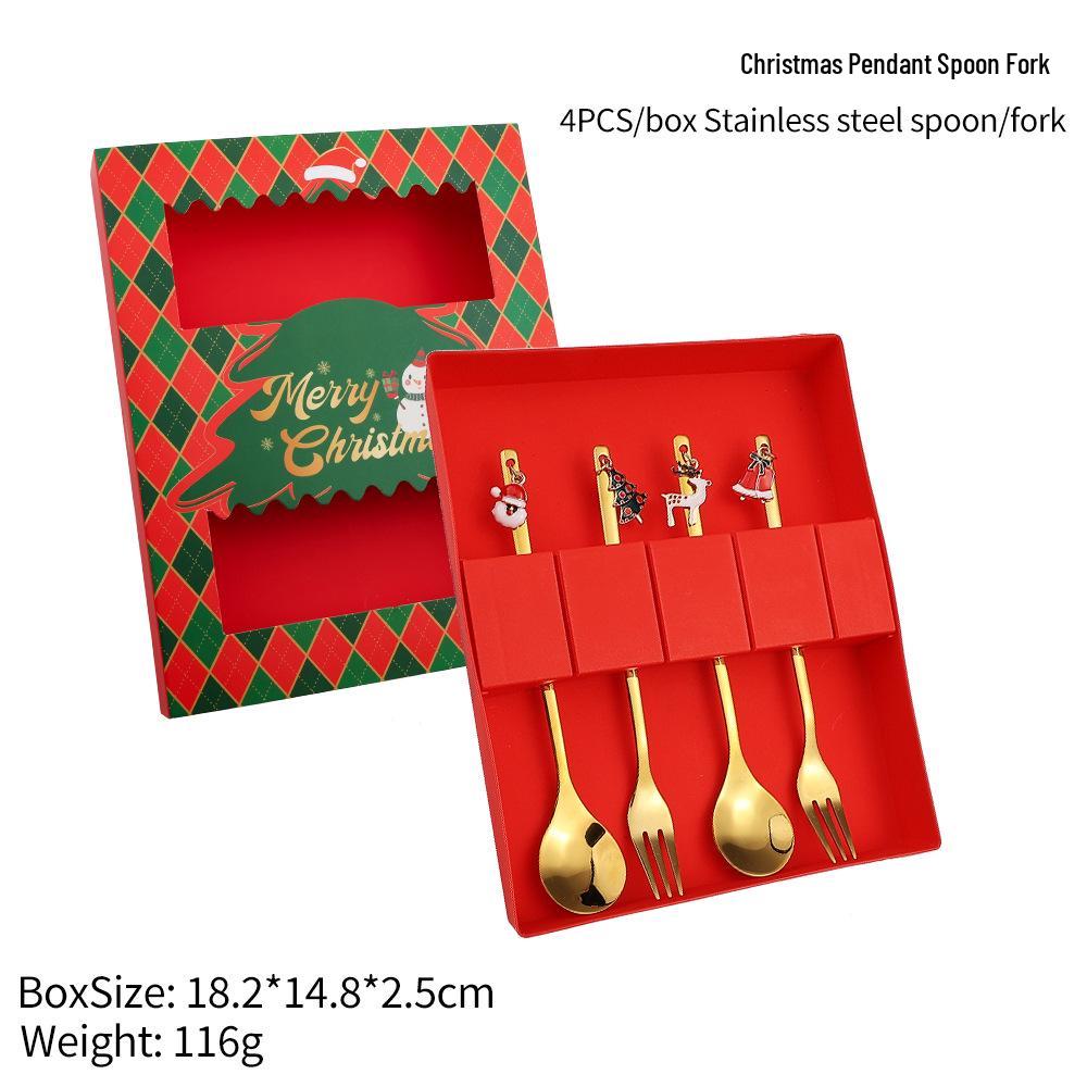 Christmas Stainless Steel Spoon and Fork Gift Set with Cute Pendant