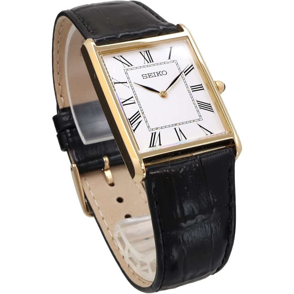 Seiko Men's Square Design Quartz Watch White Dial Black Leather Band