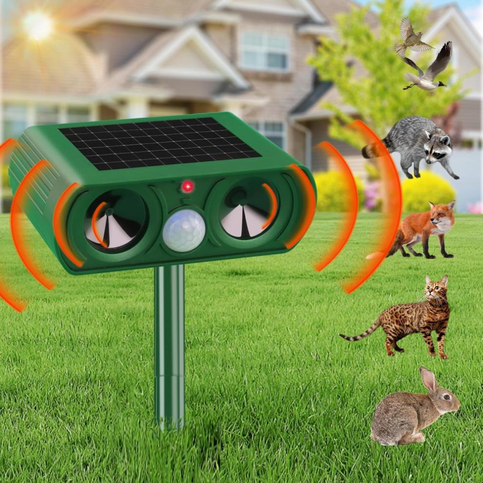 Humaner Tiervertreiber für Gartensicherheit, Bewegungsmelder-aktivierter Ultraschall-Tiervertreiber mit Solarladung, Outdoor-Tiervertreiber mit
