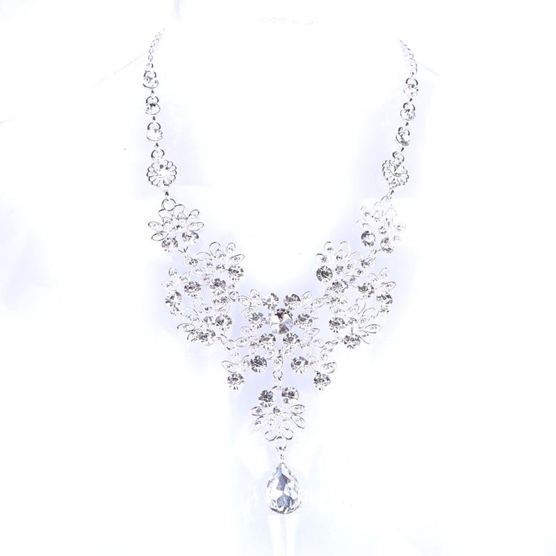 European and American Bride Drop Earrings Necklace Set Adjustable Pendant Necklace