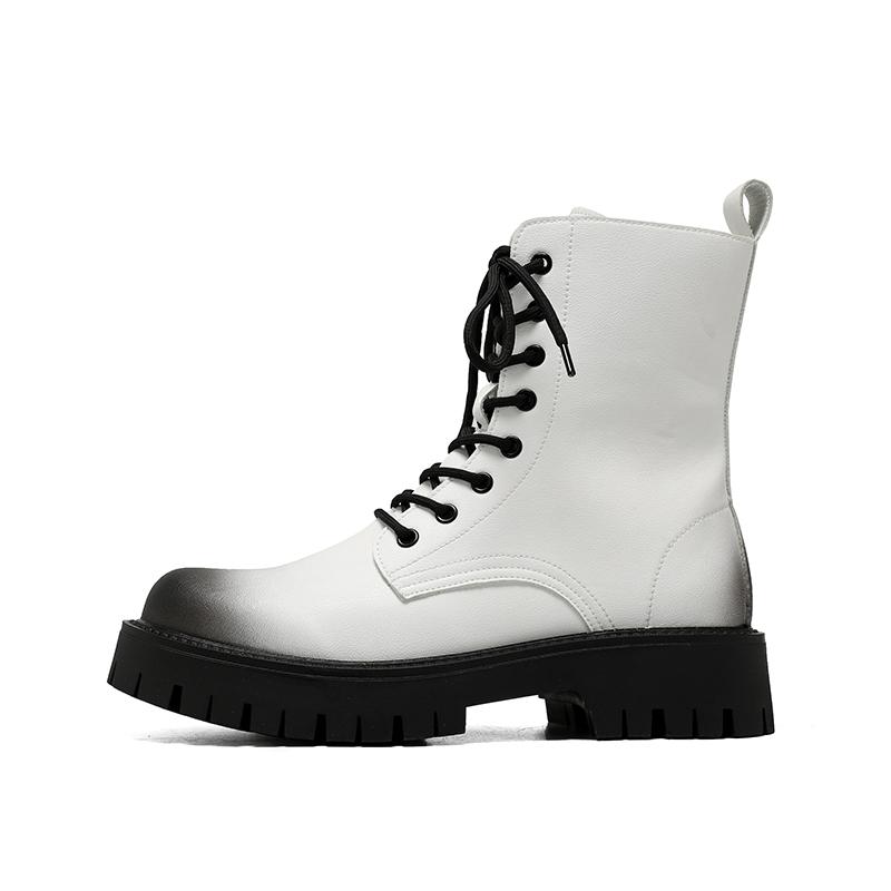 

2024Новые высококачественные модные высокие мужские уличные ботинки, роскошные брендовые нескользящие ботинки с толстой подошвой, повседневные кожаные базовые ботинки 46 белый