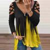 Fashion Women's Loose Zipper V-neck Lace  Long Sleeve Print Splicing Tops