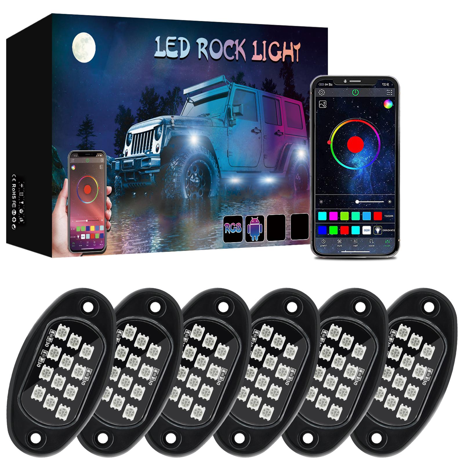 

6 Pods LED Rock Lights Trail Rig Lamp Remote Control 12 LEDs Underglow Lights for Pickups Car Waterproof
