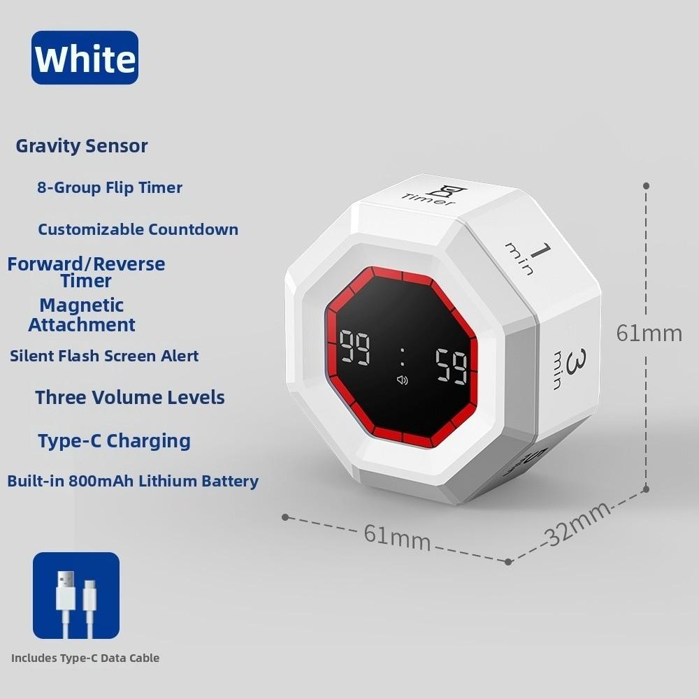 Gravity Sensing Octagon Digital Flipping Timer Rotation Timing Visual Countdown Clock For Cooking