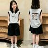 Girls' Trendy Color Block Sleeveless Polo Set - Casual Summer Two-Piece for Ages 6-12