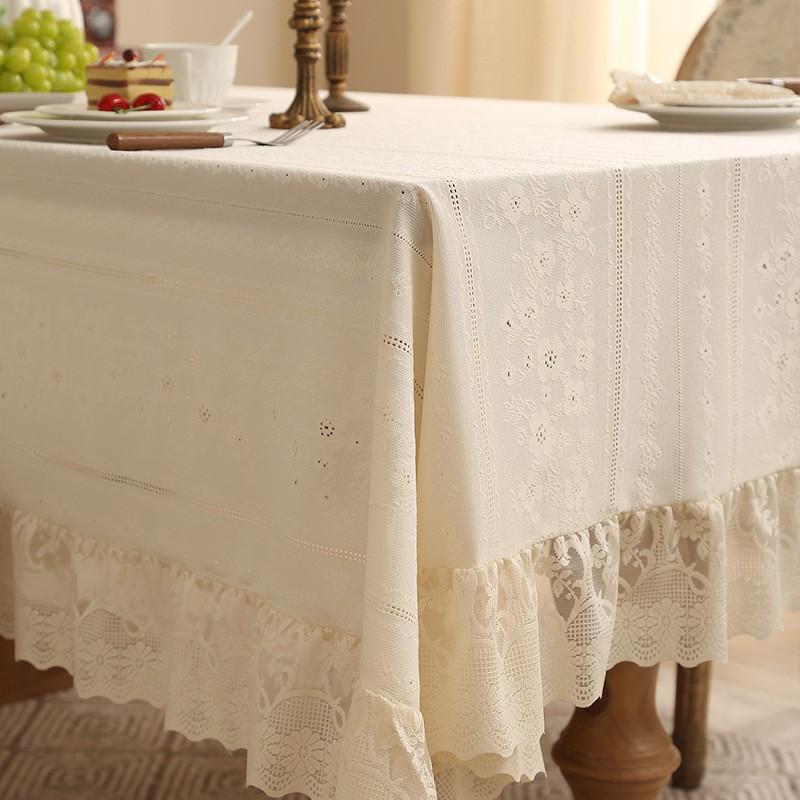 Elegant Nordic Vintage Lace Trim Tablecloth Dining Table Coffee Dustproof Heat Resistant Decorative Cover