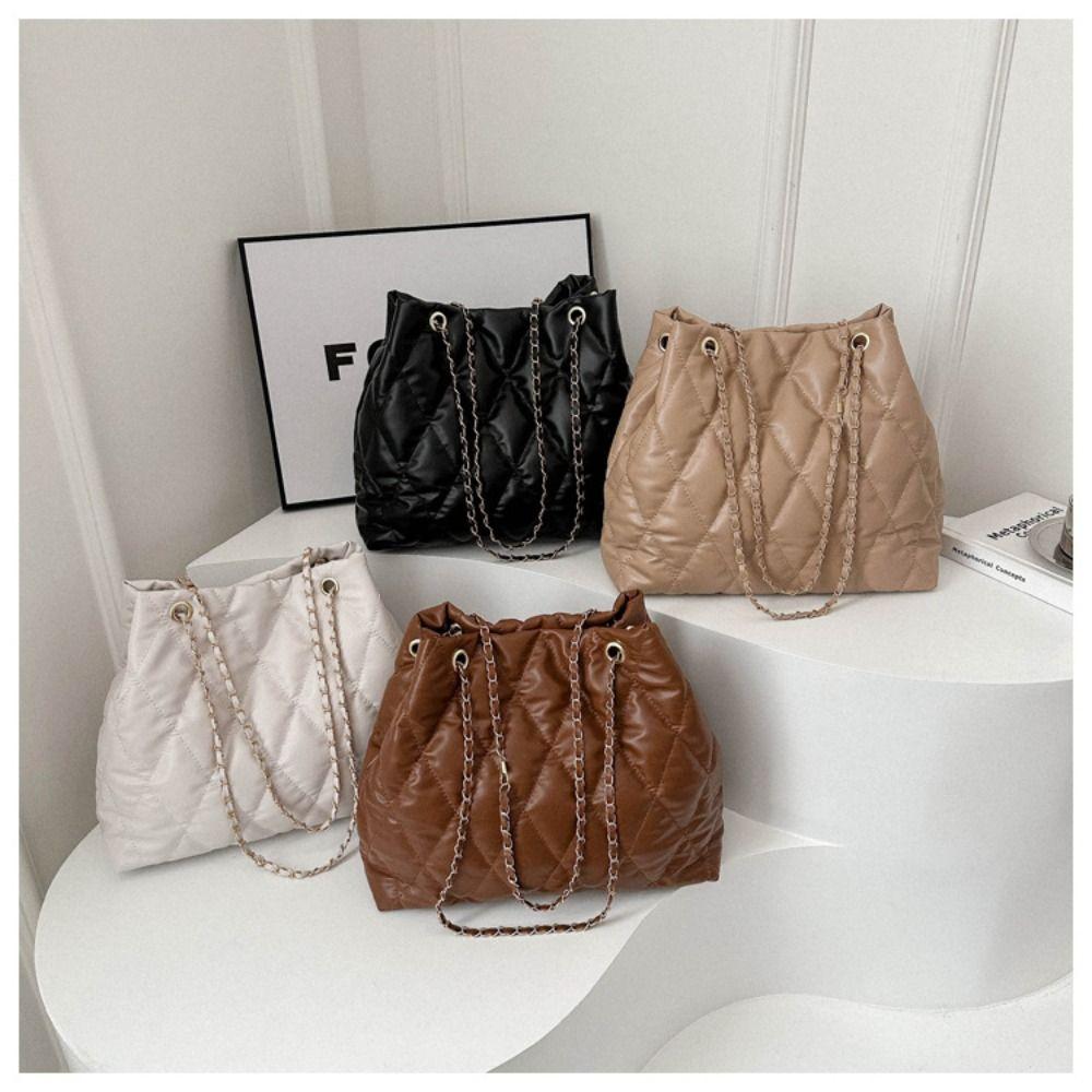 PU Δερμάτινη καρό καπιτονέ γυναικεία τσάντα ώμου με padding down Light casual Chain τσάντα χιαστί Τσάντα χειρός με μεγάλο κουβά