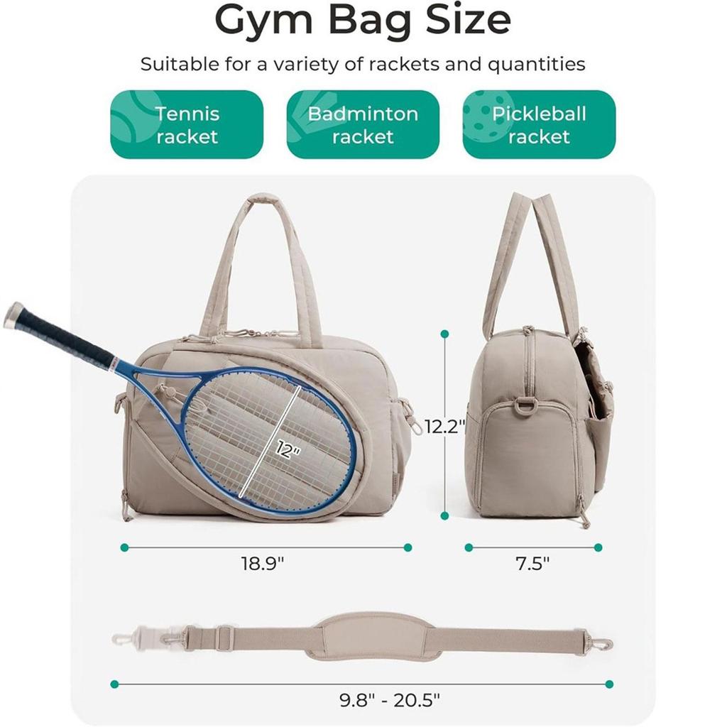 Tennis Tote Bag Lightweight with Wet Pocket with Shoe Compartment Spacious Polyester Pickleball Bag Carry Weekender Duffel