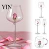 Calice Decorato con Rose Bicchieri da Vino Rosso con Rose e Foglie Verdi Decorati, Bicchieri Decorativi Romantici Trasparenti, Cristallo Elegante per Cene Feste