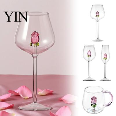 Dekorerad Bägare Rödvinspokal med Rosor Och Gröna Blad Dekorerad, Klara Romantiska Bägare Dekorativt Glas, Elegant Kristall för Middagar Festligheter