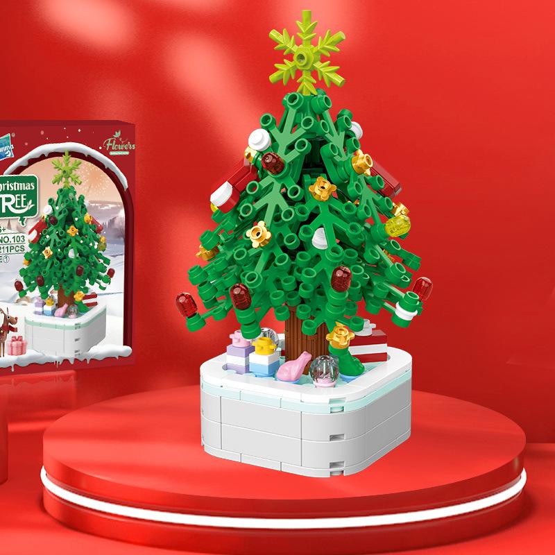 Drill Horse 103E-1 Christmas Tree Building Blocks Toy – Children's Desktop Ornament, Festive Gift