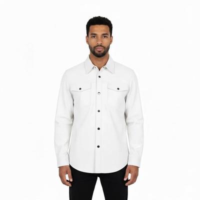 Camicia da uomo in pelle bianca casual da motociclista in vera pelle di agnello fatta a mano alla moda