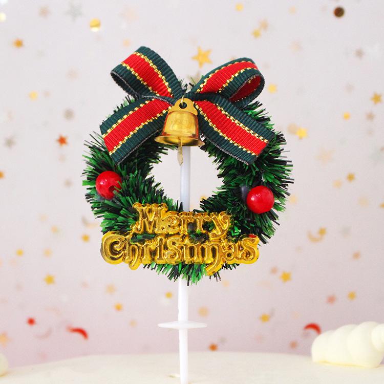 10pcs Christmas Cake Decoration Card Grass Circle Leaves Sika Deer Christmas Tree Gift Package Birthday Baking Dessert Counter Flag