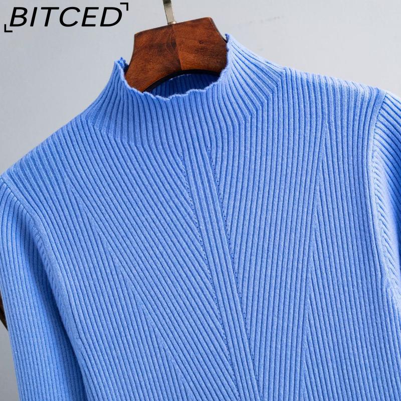 BITCED Women's Autumn Winter Plain Knitted Turtleneck Long Sleeve High Waist Sweater Dress