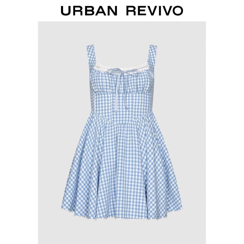 

Летнее мини-платье UR 2025 с кружевом, клеткой гингем и сборками S