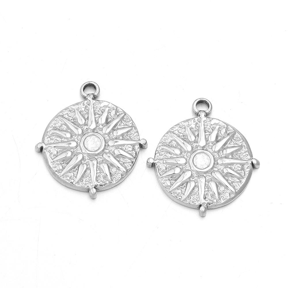 2Pcs/Lot Stainless Steel Charms Vintage Round/Oval Sun Pendants For DIY Necklace Bracelet Earrings Jewelry Making Accessories