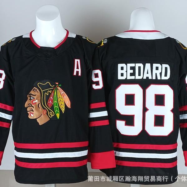 NHL Eishockeytrikot Blackhawks Teamtrikot 98# BEDARD Herren Größe 86 gesticktes Hockeytrikot grenzüberschreitender Großhandel