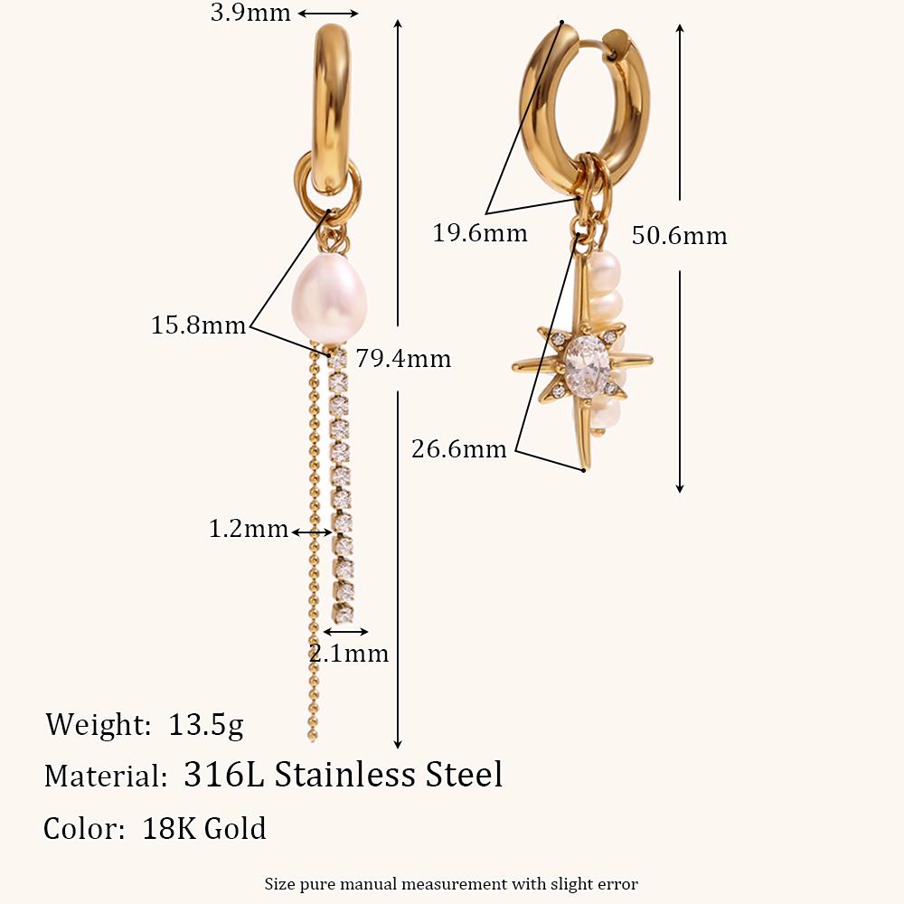

Design Asymmetric Diamonds Stainless steel Earrings Woman Pearl Charm Gold Hoops Earrings Fashion Jewelry Party Accessories