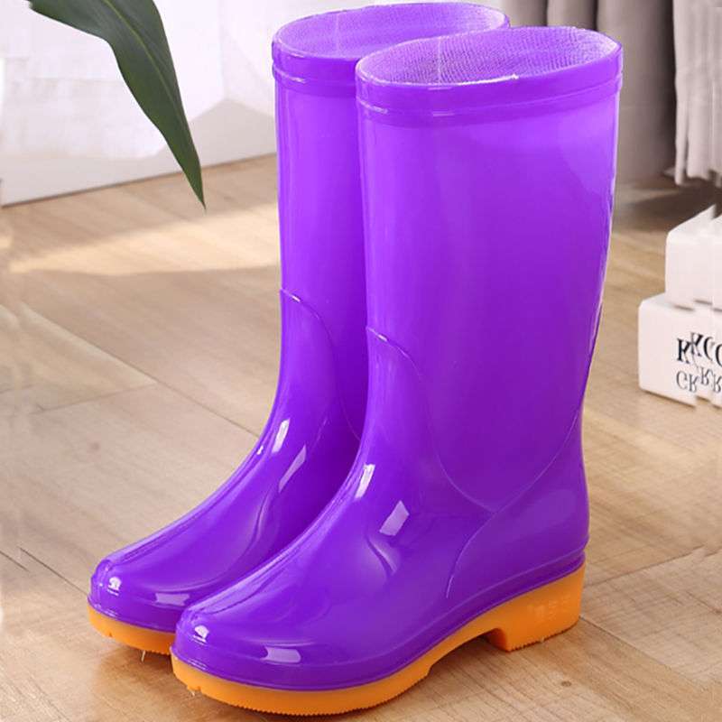 High rain boots rain shoes waterproof shoes glue shoe cover shoes women's fashion medium tube velvet cotton warm adult non-slip kitchen summer
