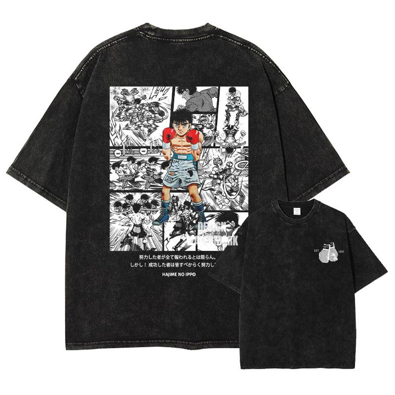 Anime MMakunouchi IIppo Tshirts Oversized Vintage Washed HHajime No Ippo T Shirt Manga The FFighting T Shirt for Man Cotton
