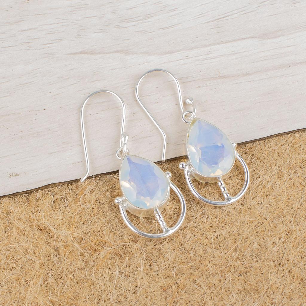 Mjölkig Opal 925 Äkta Sterling Silver Örhängen, Handgjorda Ädelstensörhängen Smycken, Gåvor Till Fru Helt Nya Örhängen
