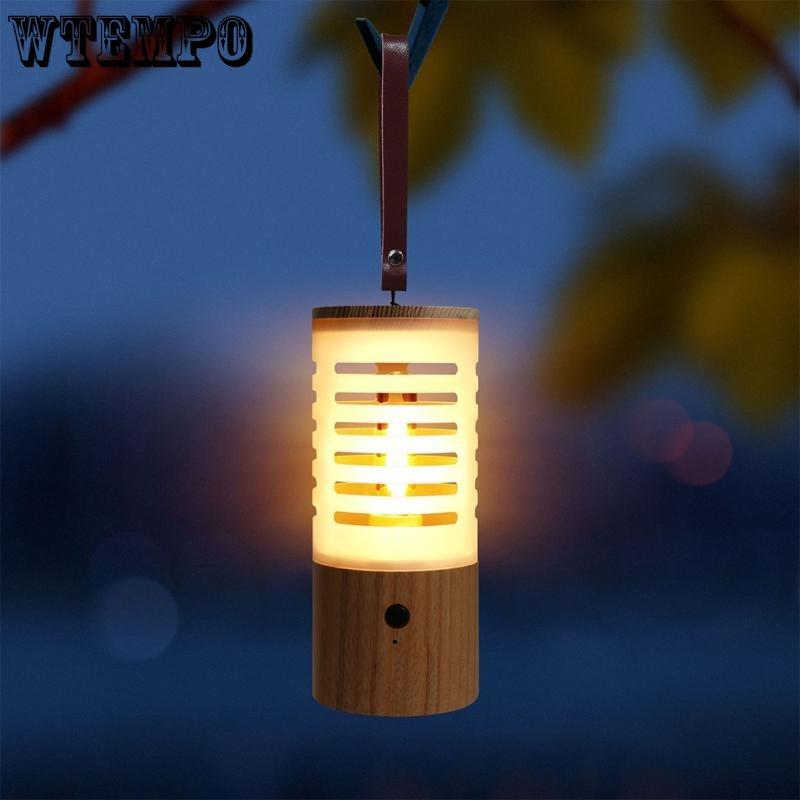 Creative Outdoor Camping Lights Tungsten Filament Warm Light Hand Lamp Hangable Atmosphere Lamp Small Night Light with White Wax Wood Countertop