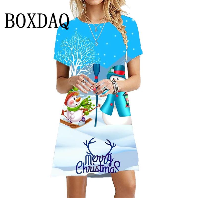 Sommer Damen Weihnachten 3D-Druck Kurzarmkleid