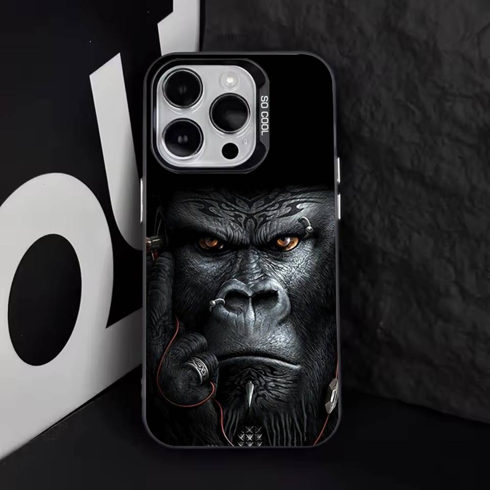 Monkey Gorilla Art Design Phone Case For iPhone 17,16,15,14,13,12,11,Pro,Max,Plus,E,Air,Mini Black Tpu Cover