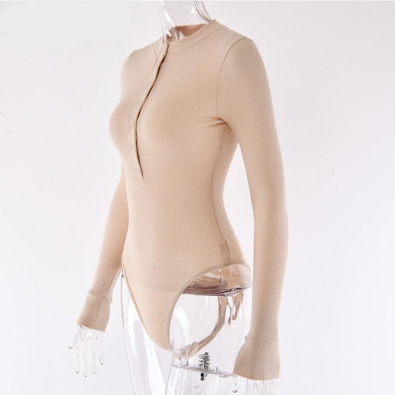 2021 Ležérní Jednodílné body Body Sexy Pletené body s výstřihem do V Ženy Černá Knoflíčky s dlouhým rukávem Dlouhé rukávy Dámské kombinézy