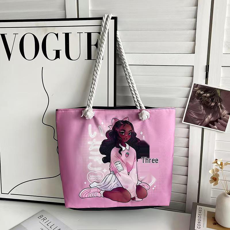 Versatile Women's Large Capacity Foldable Tote Bag with Zipper - Cross-Border Fashion, Printed Single-Shoulder, Perfect for Shopping or Beach.