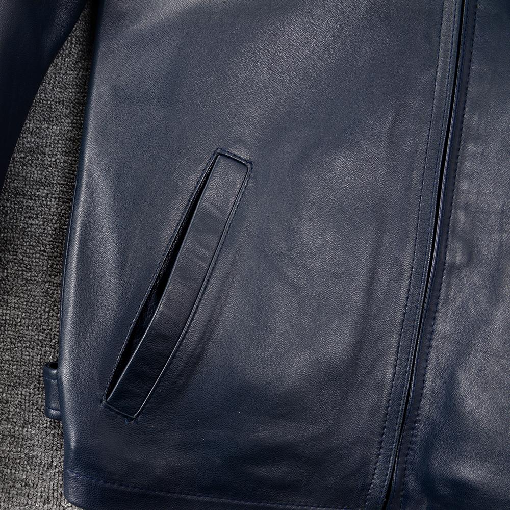 100% Natural Sheepskin Men Genuine Leather Jacket Casual Soft Thin Men's Leather Jacket Blue Coat Spring Autumn