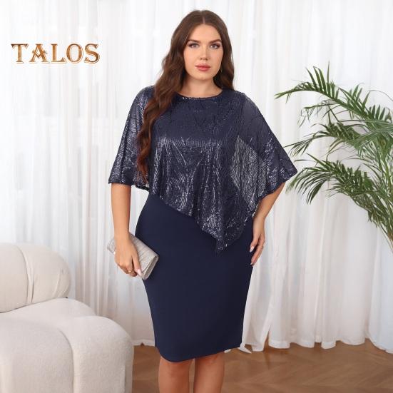 Women's Sleeveless Cape Dress with Sequin Overlay Oversized Sequin Bodycon Pencil Dress Ladies Evening Midi Dress