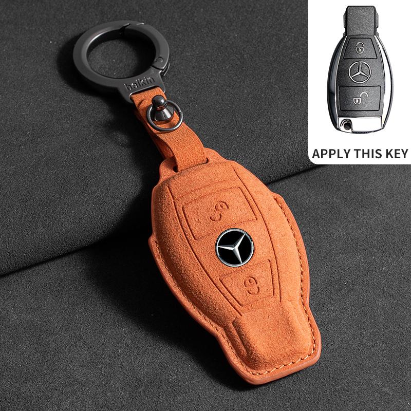 Suede Leather Car Key Case for Mercedes Benz E Class W213 W205 E200 E260 E300 E320 AMG CLA 2018 2019 2020 Remote Fob Shell Case