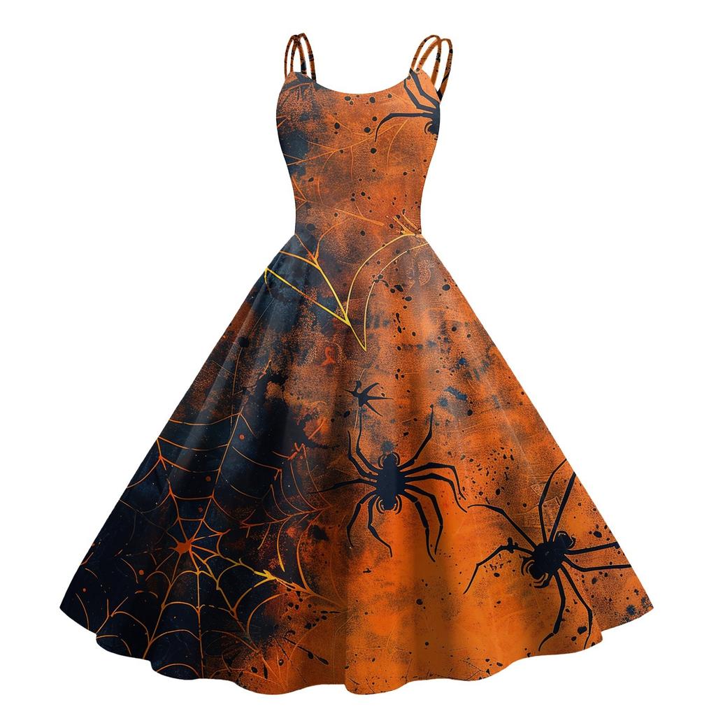 Dámské sexy šaty s potiskem Halloweenu, odhalující ramena, punkový vintage styl