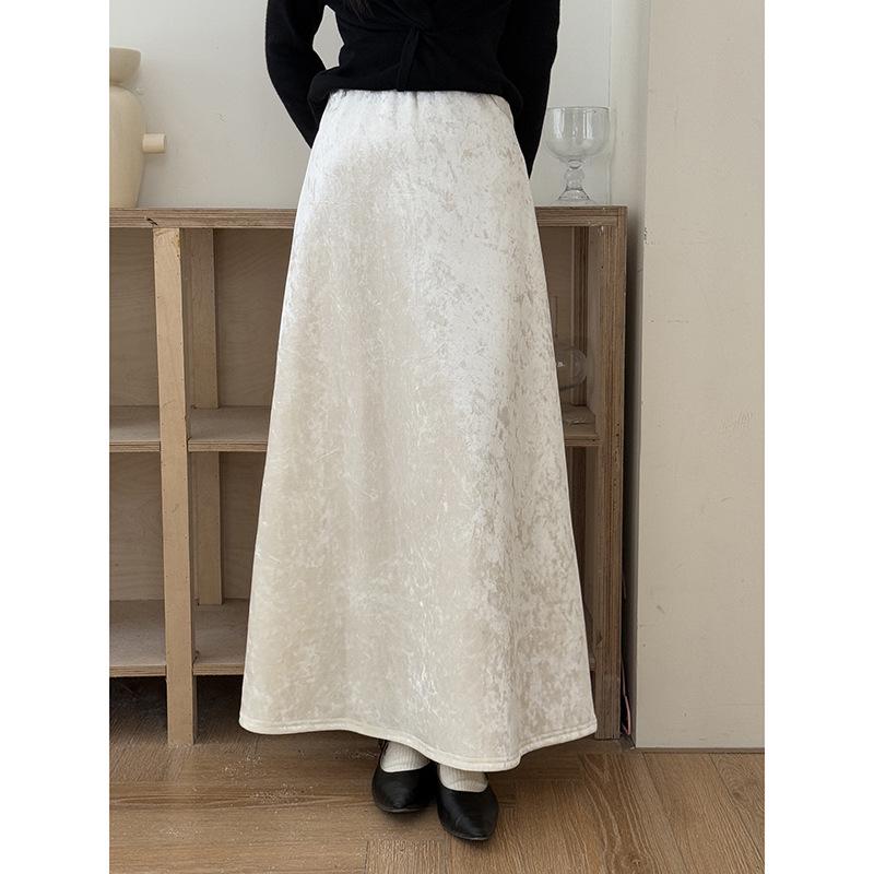 Бархатная Жемчужная Французская Ретро А-силуэт Рыбий Хвост Миди Зимняя Юбка S (85-105) бежевый