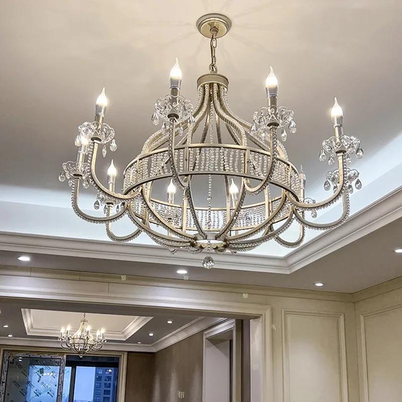 American Crystal Chandelier France Chrome Pendent Lamp For Living Room Dining Room Bedroom Lighting Home Decor Droplight