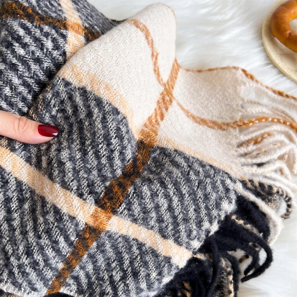 Plaid Women Scarf Imitation Cashmere Shawl Winter Thick Warm Neckerchief Foulard Echarpe Wrap Designer Unisexe